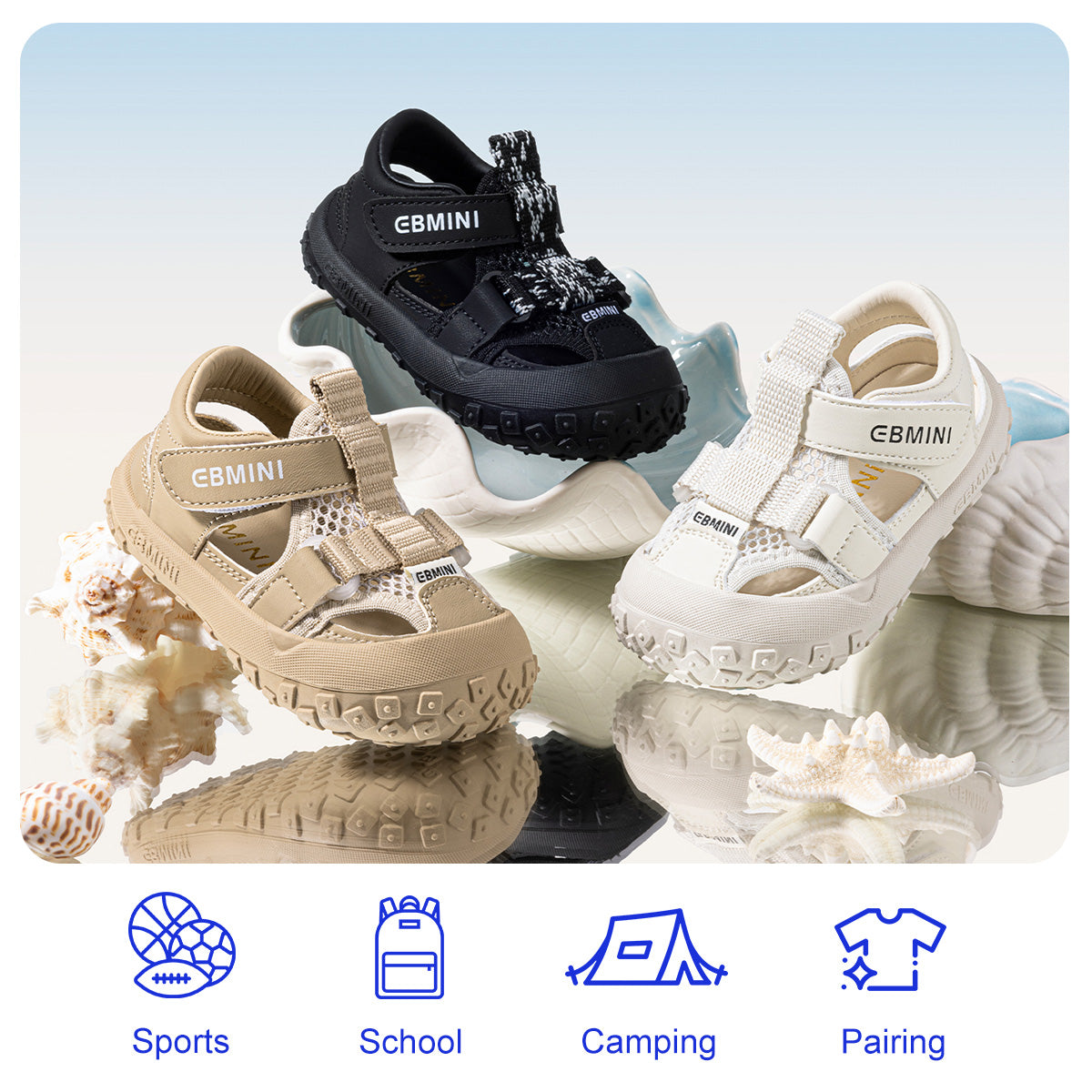 EBMINI RIDGE beige black and white adventure sandals