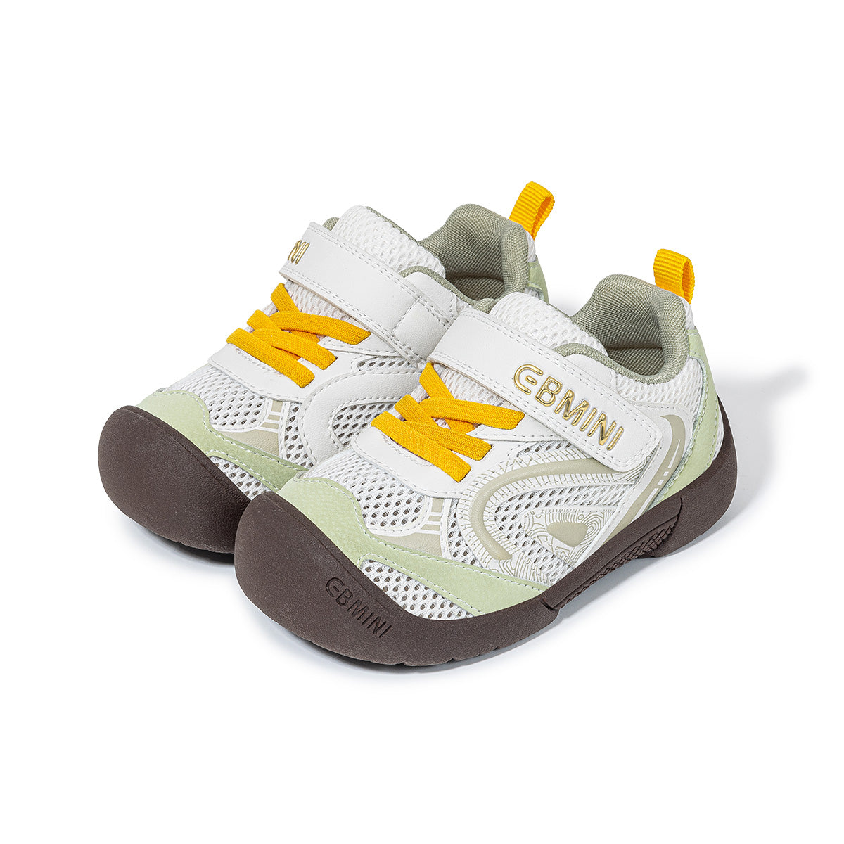 EBMINI ROAR dragon graphic kids sneakers in green, orange, and pink