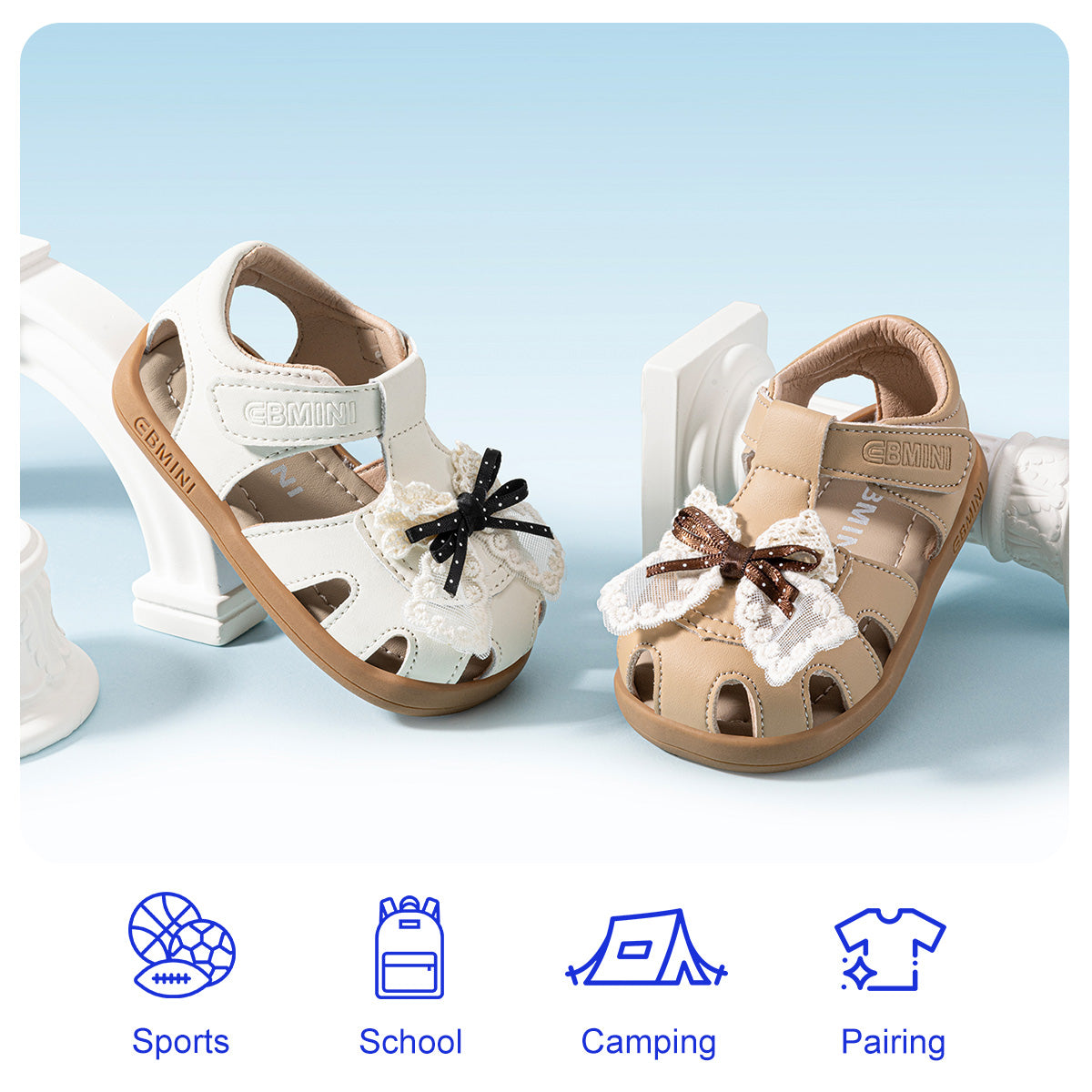 EBMINI ROMY lace and bow detail girls sandals for summer outfits