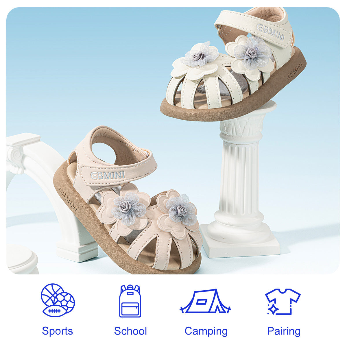 EBMINI ROSE pink and white floral sandals for girls