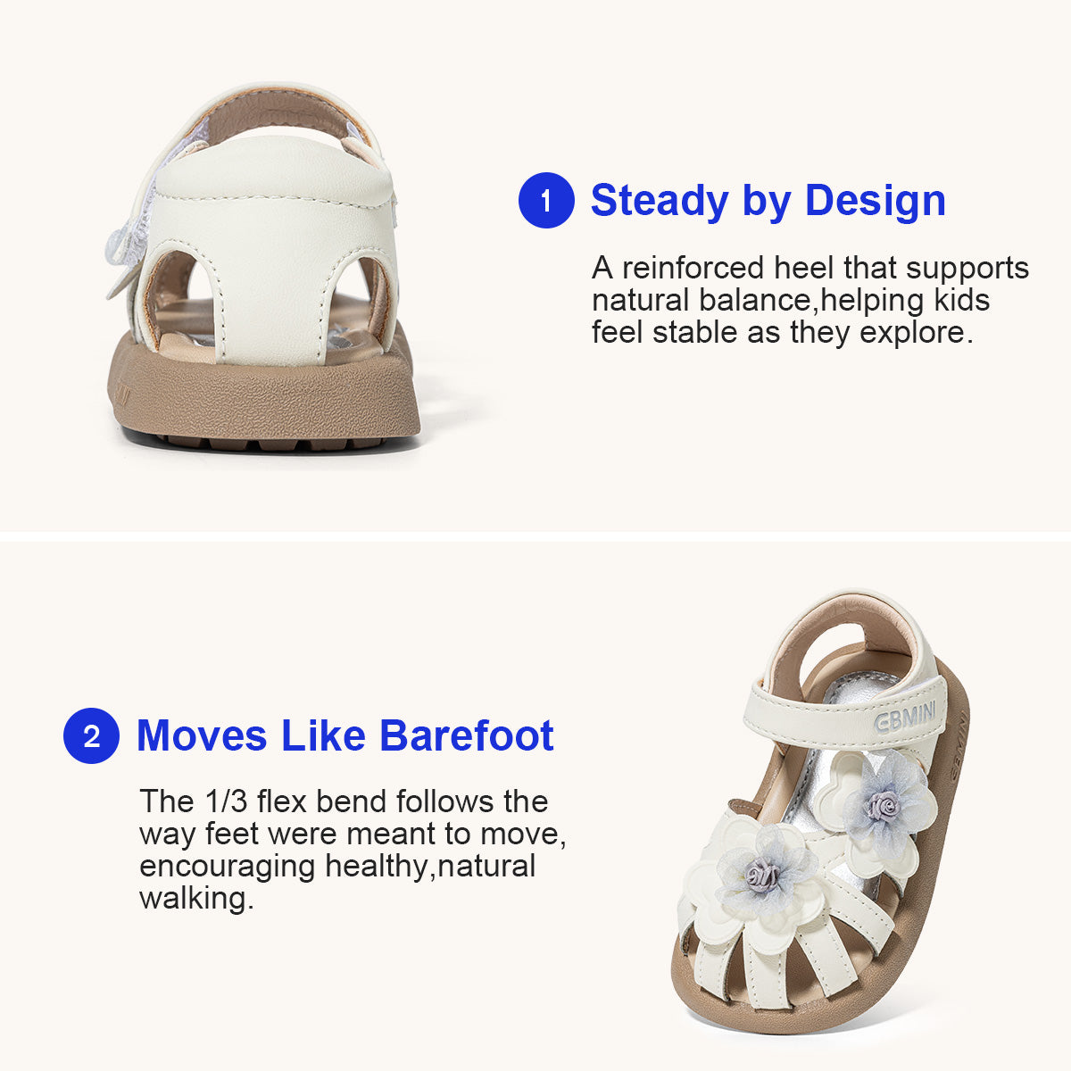 EBMINI ROSE floral toddler sandals shown during active wear