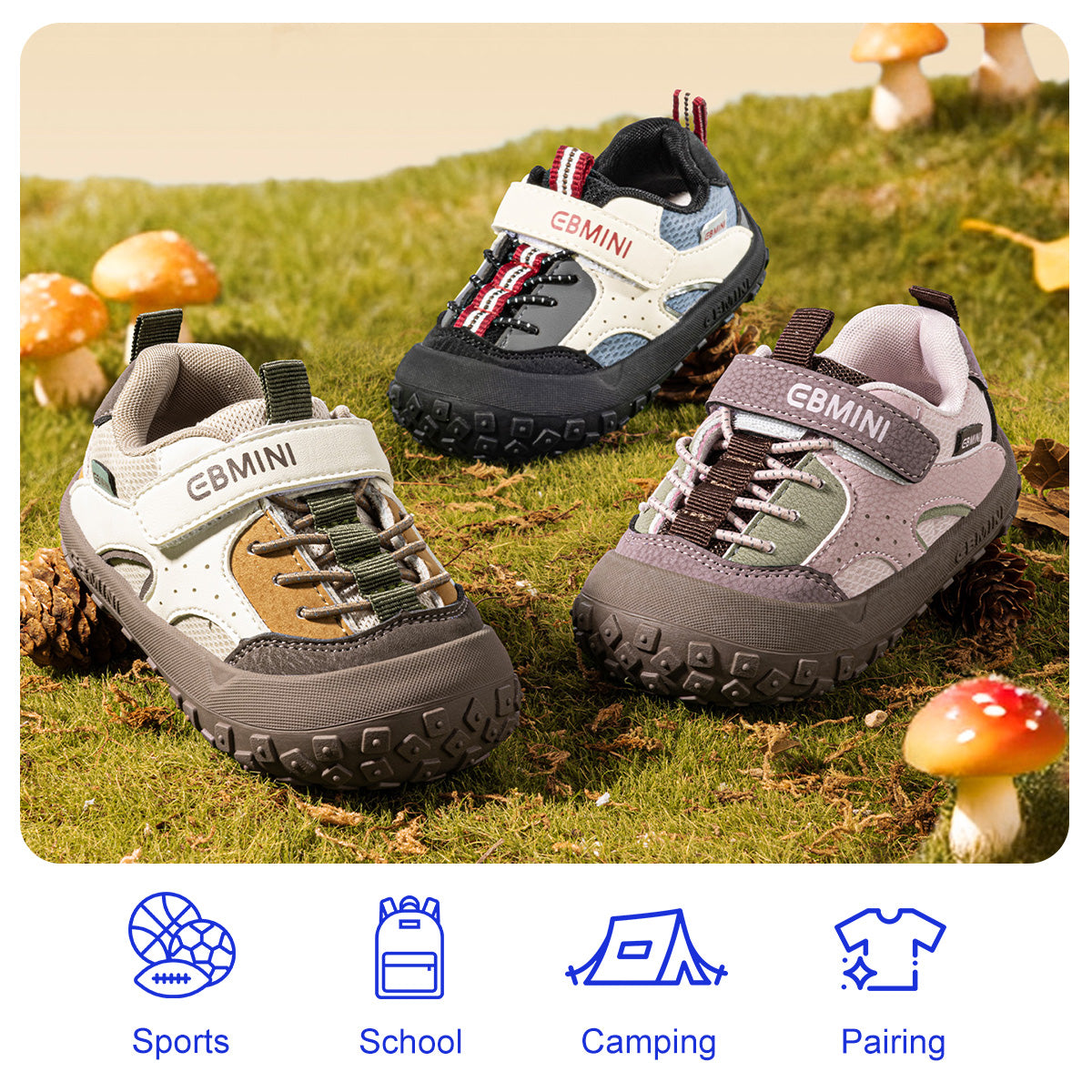 EBMINI ROVER black, brown, and pink color options with activity icons