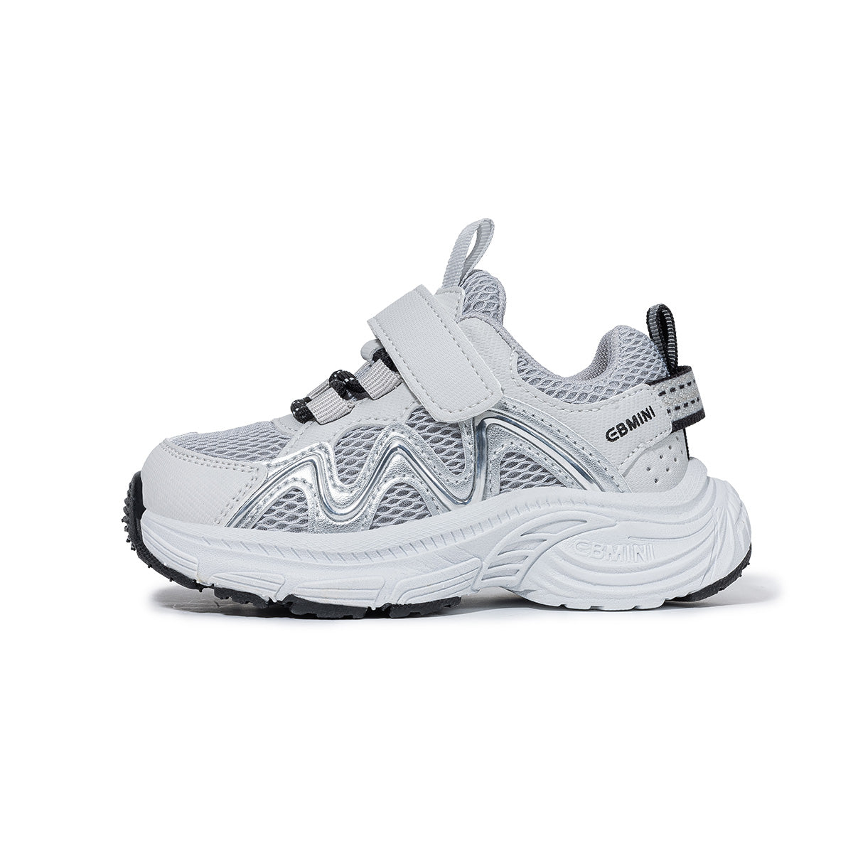 EBMINI RUSH gray mesh toddler sneaker with wave side detail, side view