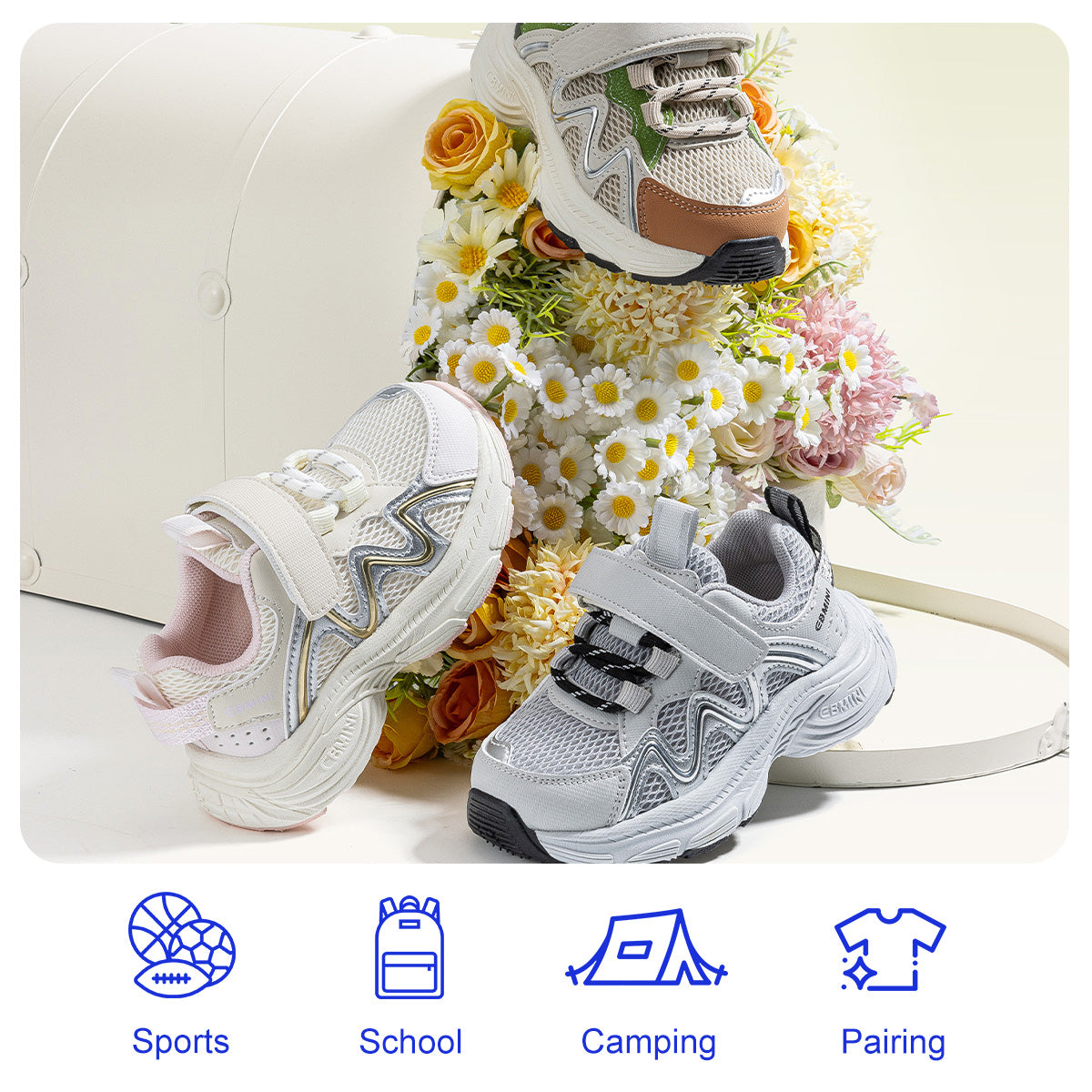 EBMINI RUSH toddler sneakers in multiple colorways styled for everyday activities