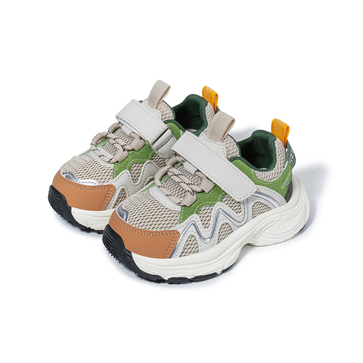EBMINI RUSH green mesh toddler sneakers, three-quarter pair view