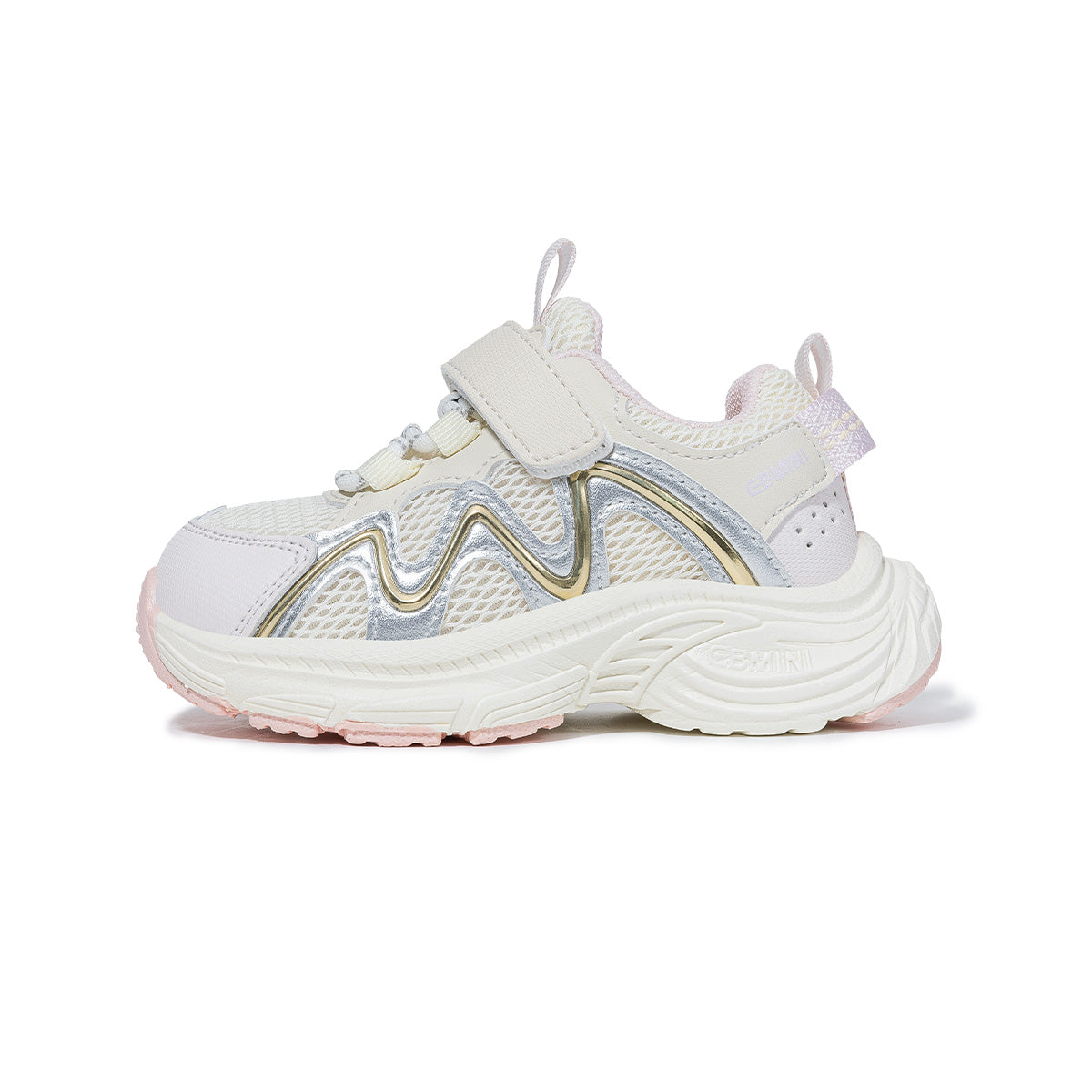 EBMINI RUSH pink mesh toddler sneaker with metallic wave detail, side view