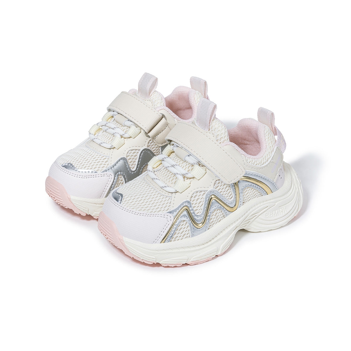 EBMINI RUSH pink mesh toddler sneakers, three-quarter pair view