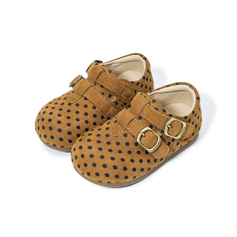 Pair of beige EBMINI SAVANNA leopard toddler Mary Jane shoes