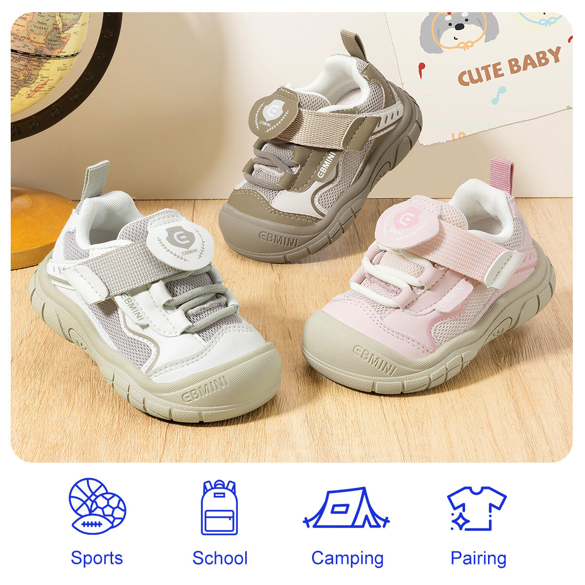 EBMINI SHIELD brown pink and white breathable toddler sneaker colors