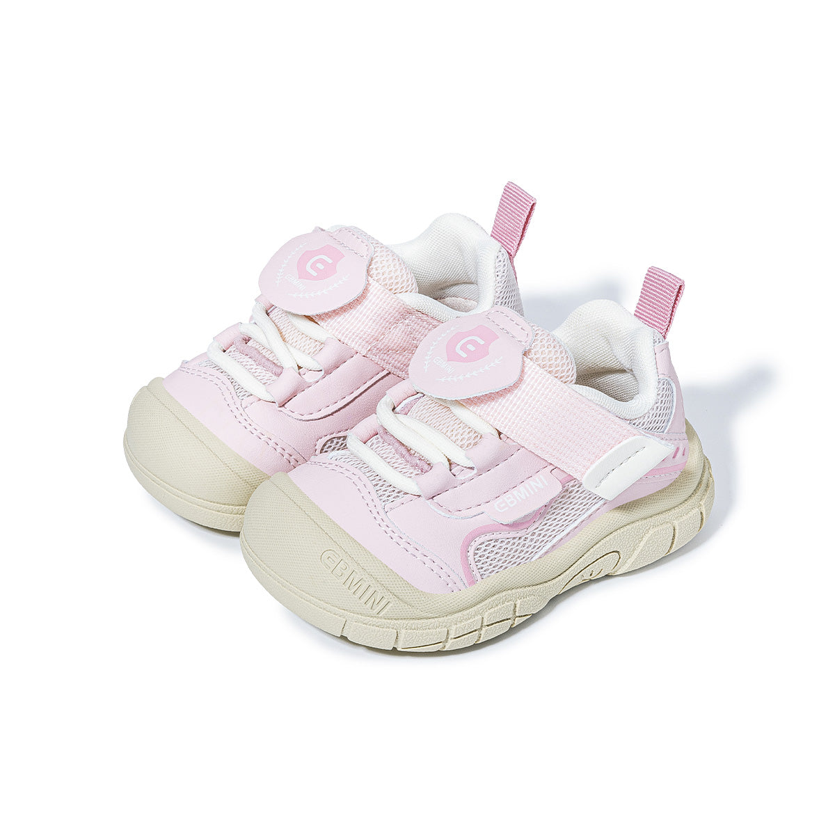 Pair of pink EBMINI SHIELD breathable wide-toe toddler sneakers