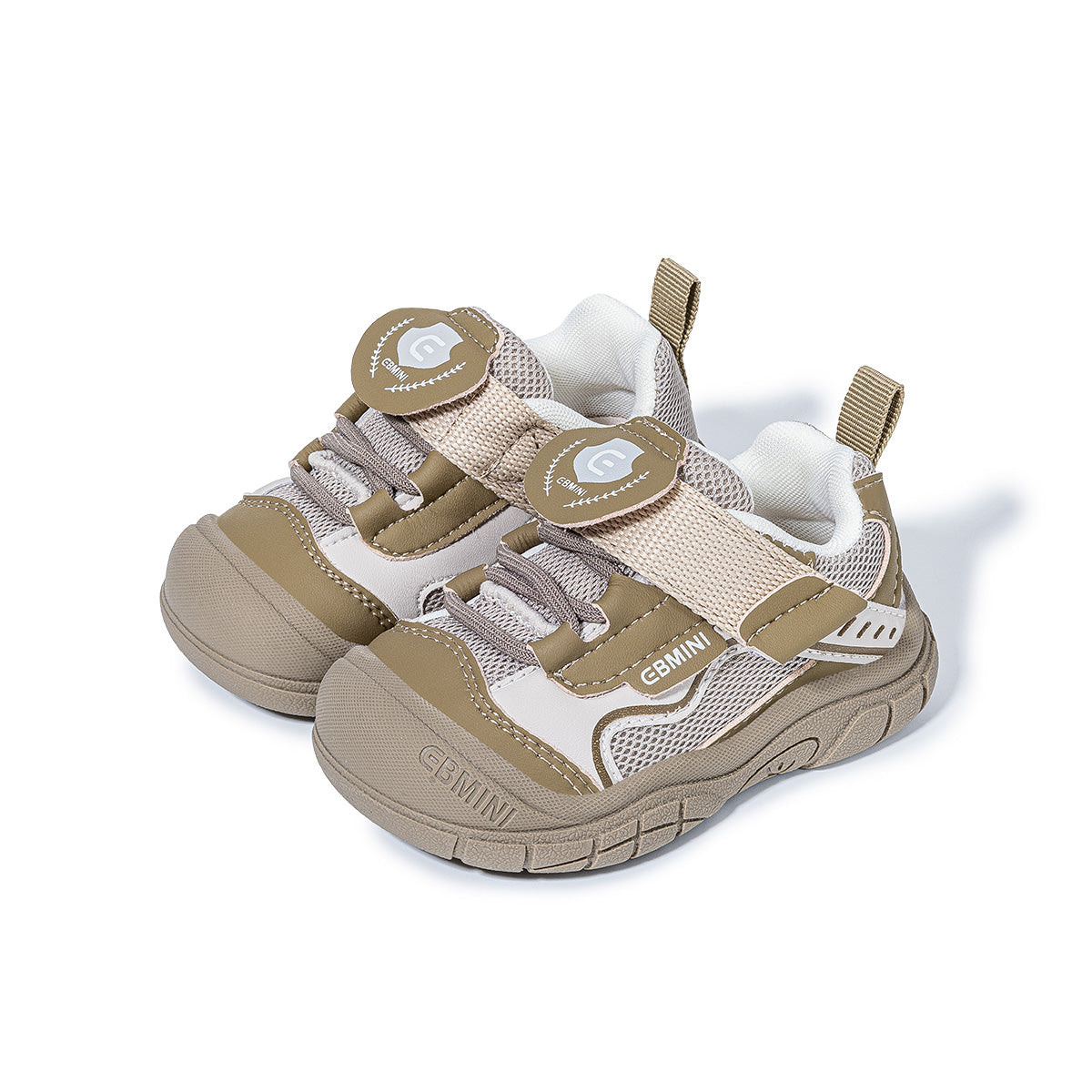 Pair of brown EBMINI SHIELD outdoor toddler sneakers