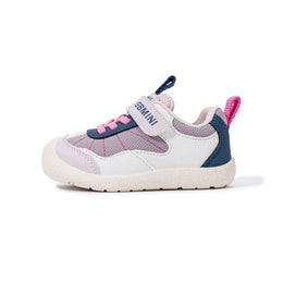 Side view of purple EBMINI SKYPOP breathable wide-toe sneaker