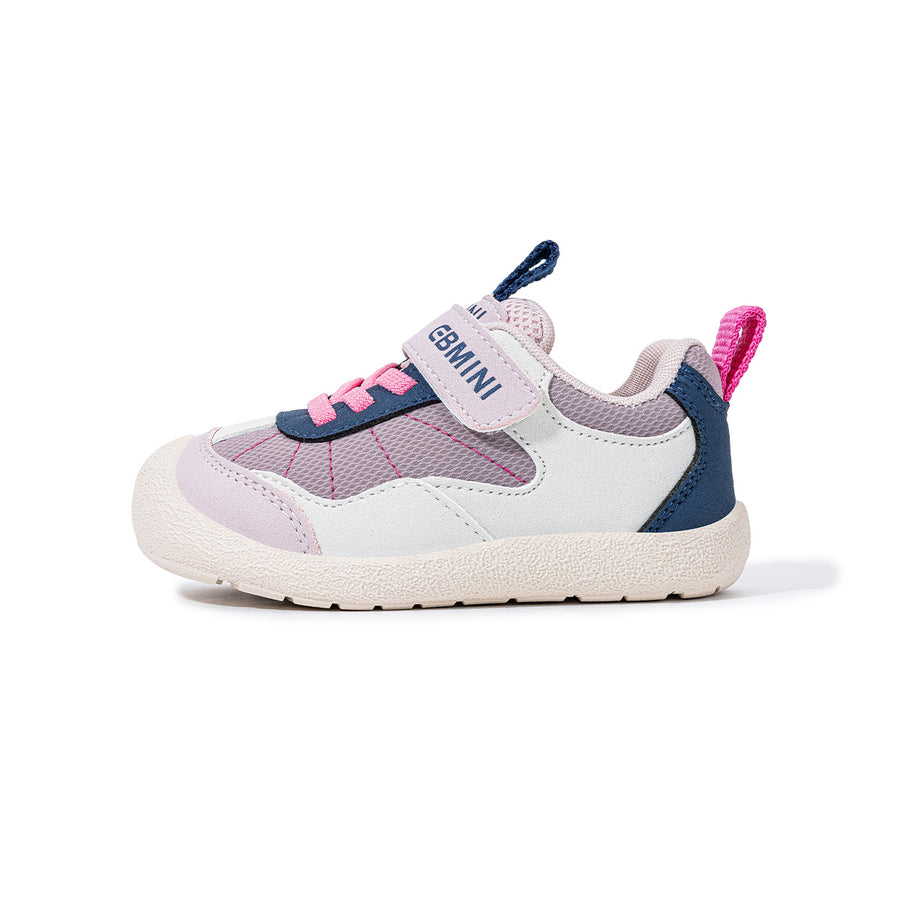Side view of purple EBMINI SKYPOP breathable wide-toe sneaker