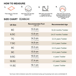 EBMINI SKYPOP toddler sneaker size guide and foot measurement chart