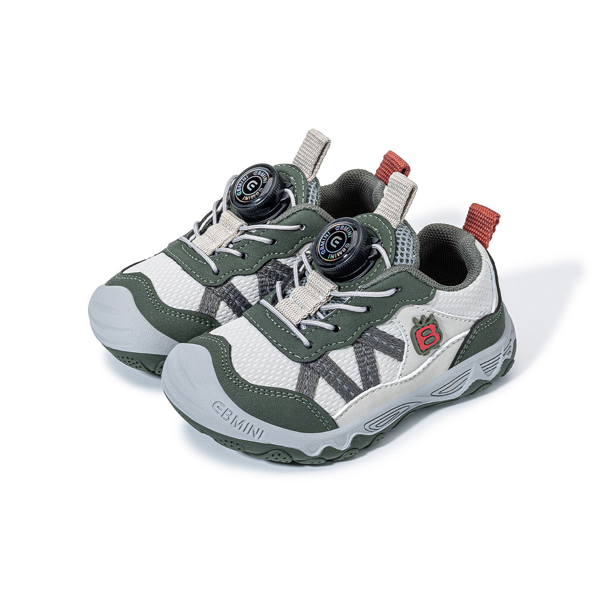 Pair of green EBMINI SPIN rotary-dial toddler hiking sneakers
