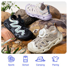 EBMINI SPIN beige black and purple adventure sandals