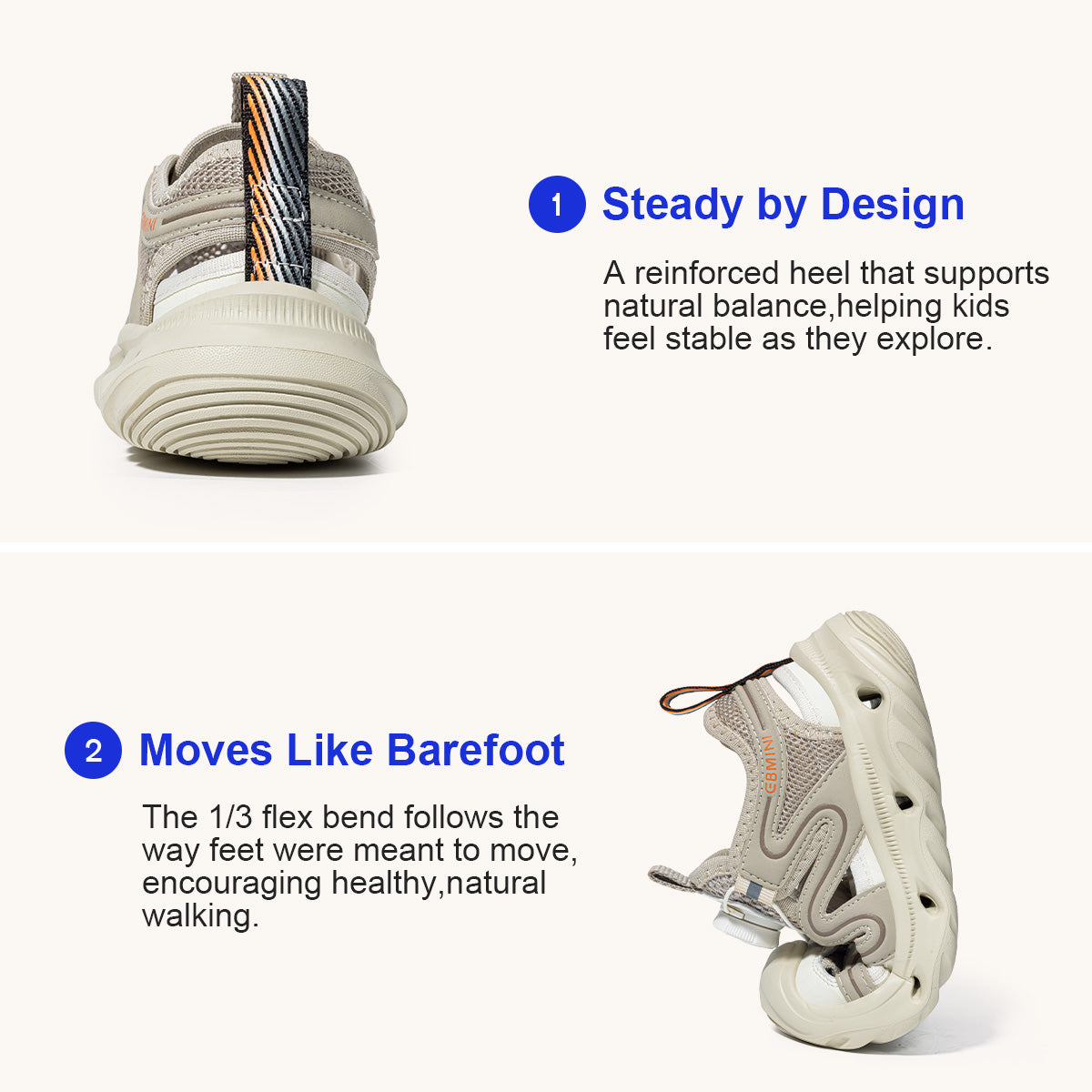 EBMINI SPIN non-slip sandals for trails and outdoor play