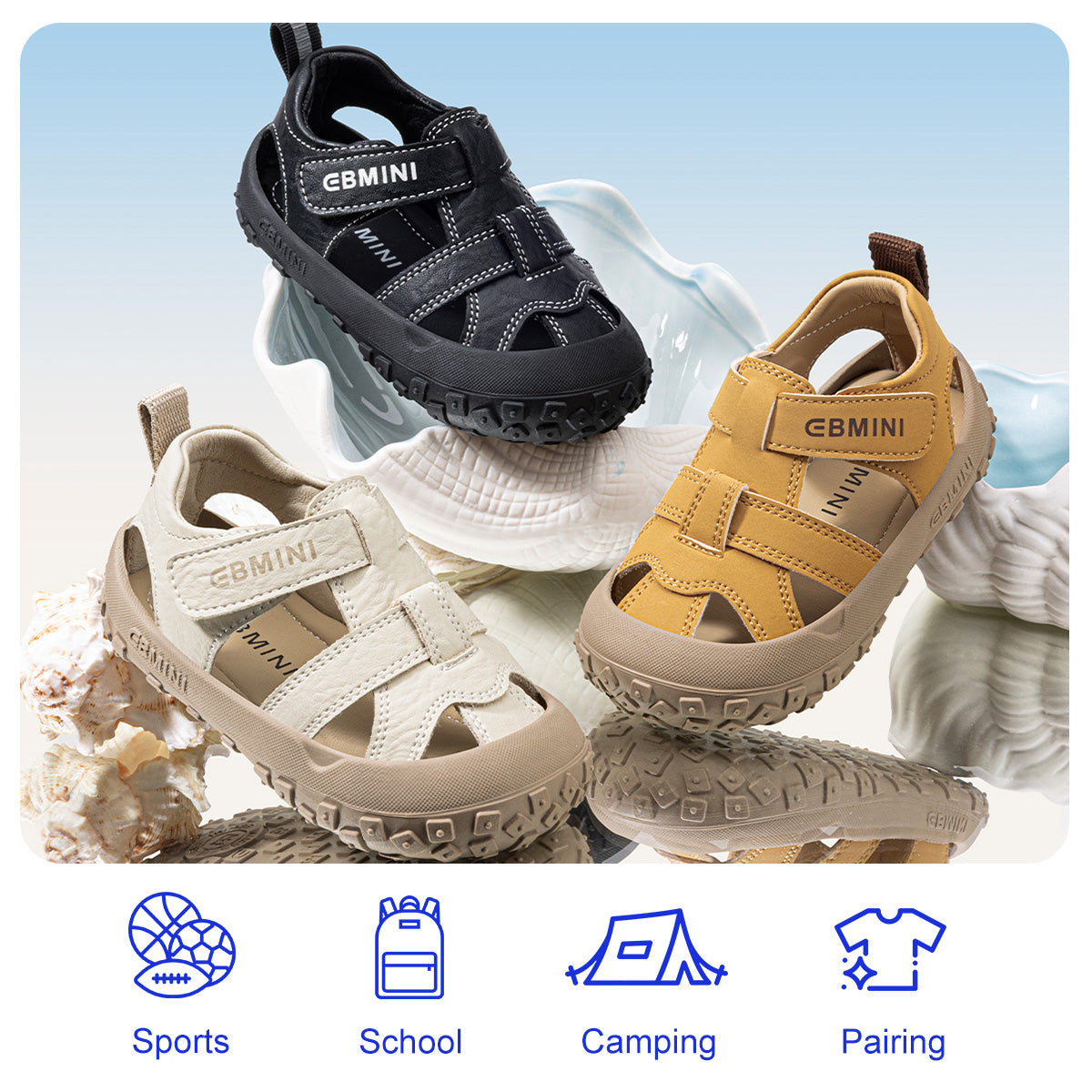 EBMINI STRIDE toddler sandals with a textured non-slip outsole