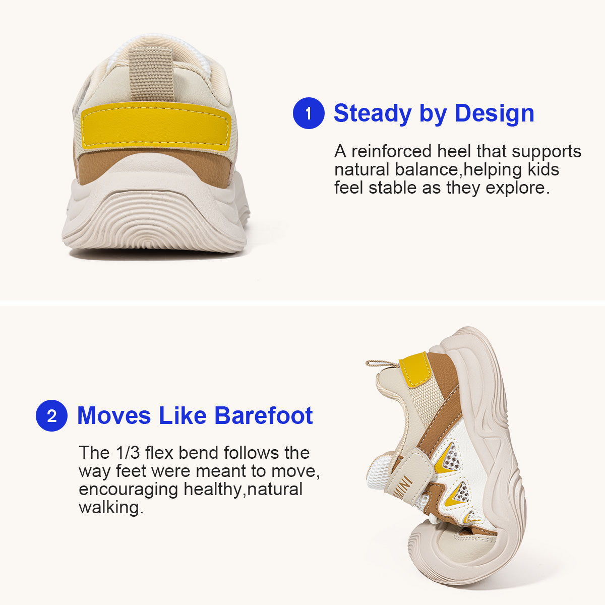 EBMINI SWELL brown toddler sneakers with a wide round toe
