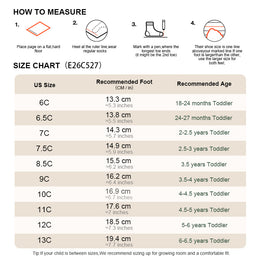 EBMINI TITAN toddler sneaker size guide and foot measurement chart