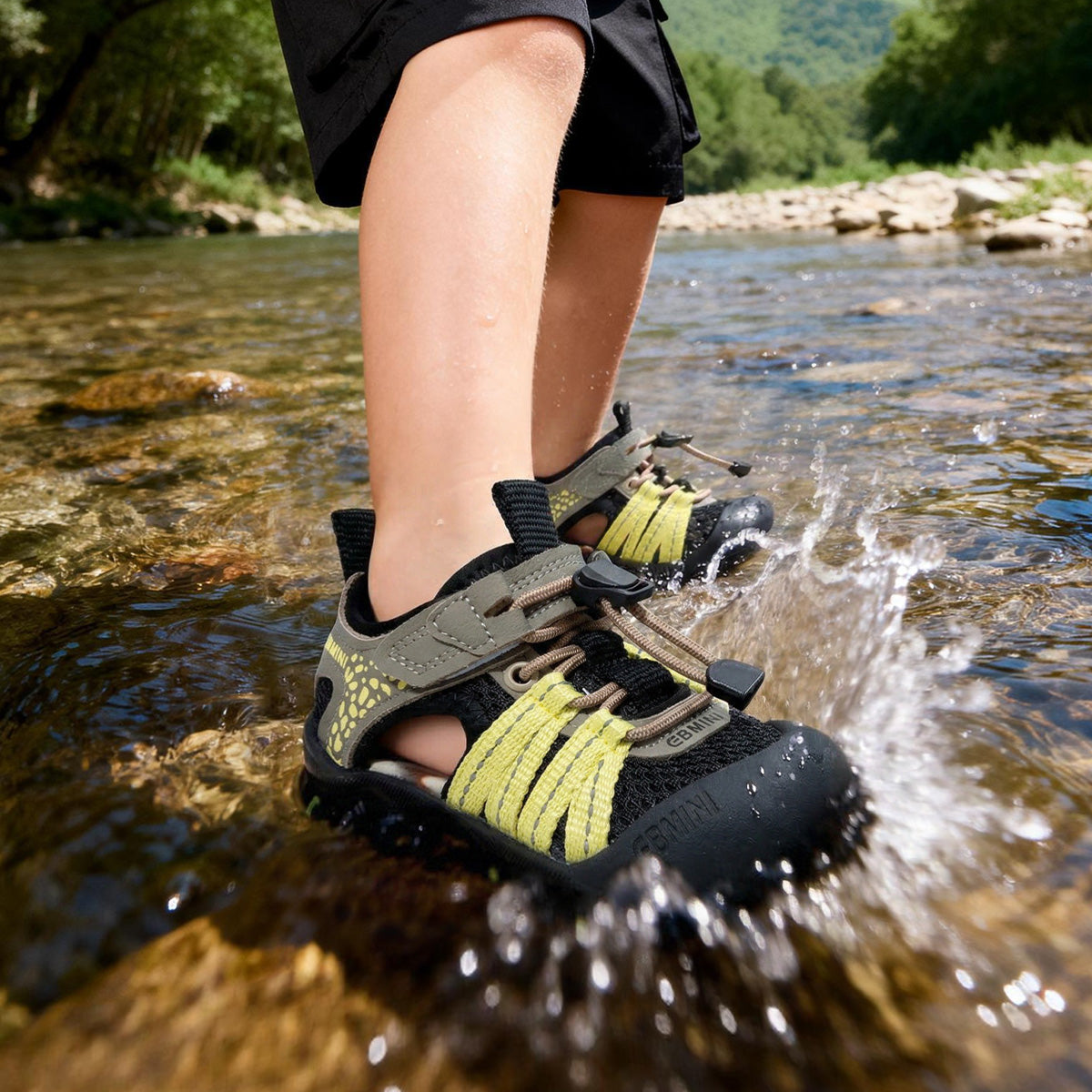EBMINI TRAIL toddler sandals in Black Pink and Green