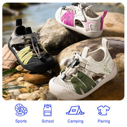 EBMINI TRAIL closed-toe toddler sandals shown during playground wear