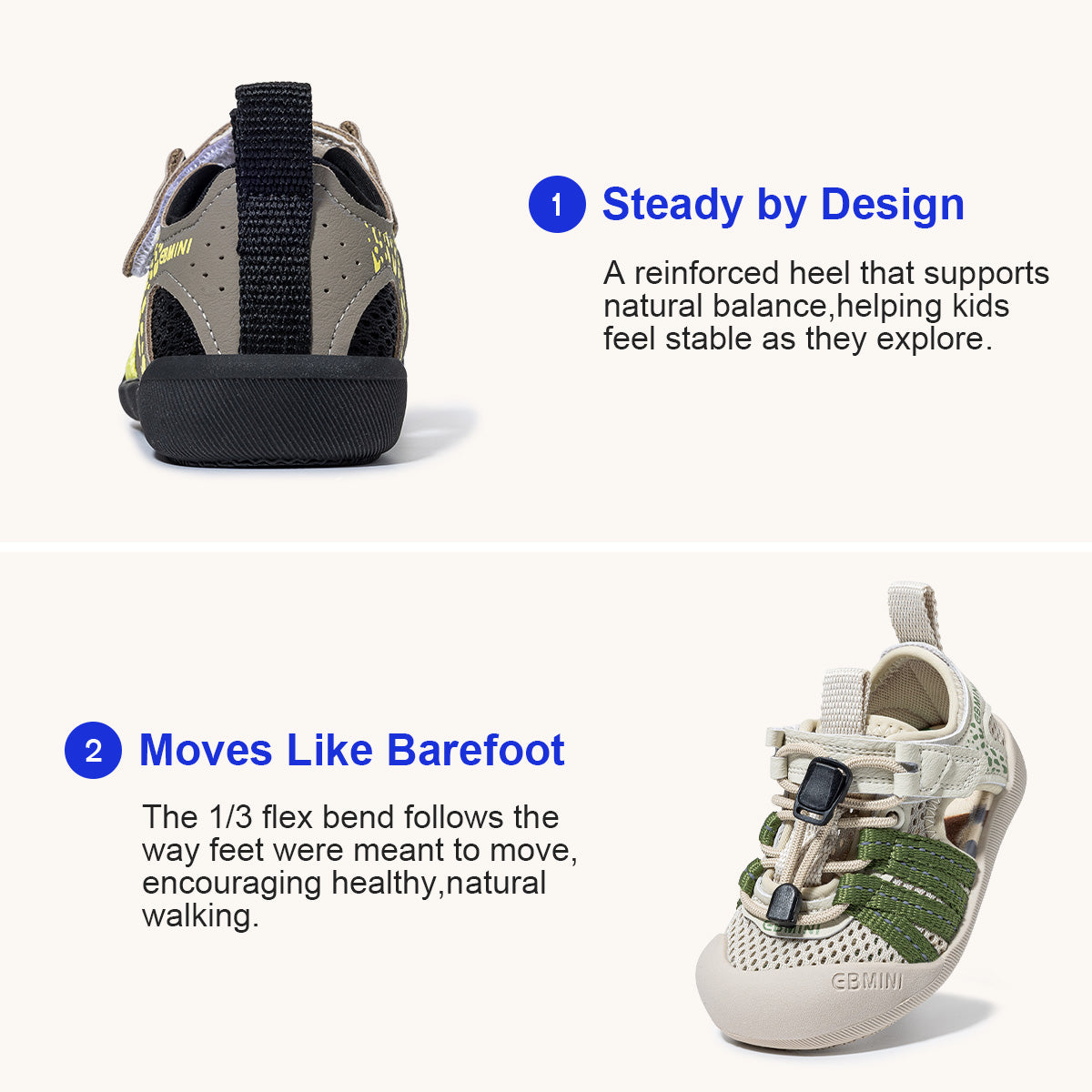 EBMINI TRAIL lightweight closed-toe toddler sandals shown from the side