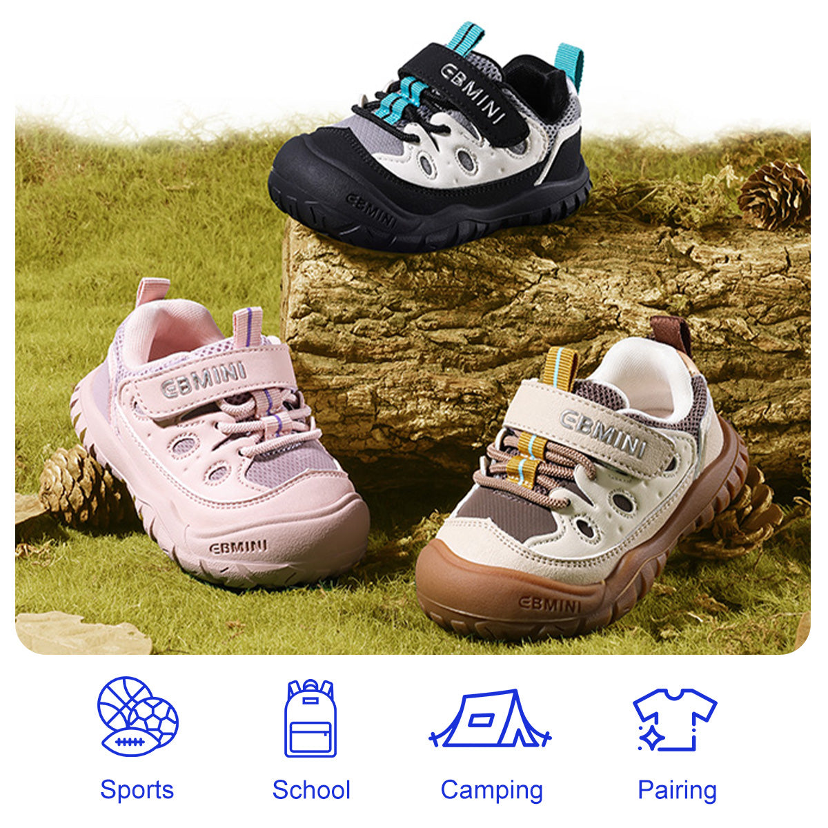 EBMINI TRAILBLAZE toddler hiking sneakers in Black Brown and Pink