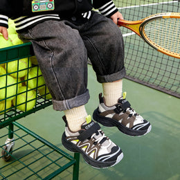 EBMINI TRAX wide-toe chunky toddler sneakers shown on foot