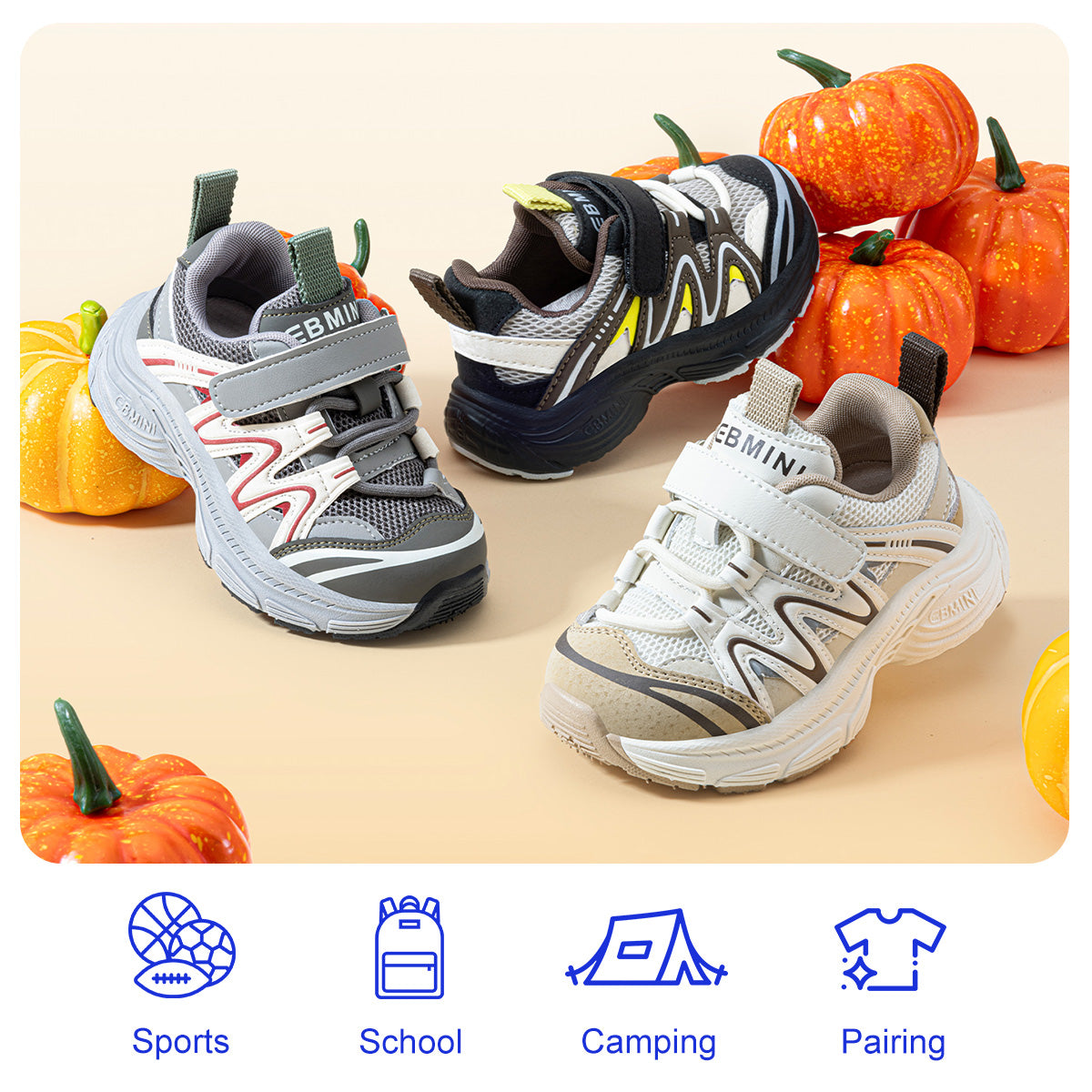 EBMINI TRAX chunky toddler sneakers in Brown Gray and Beige
