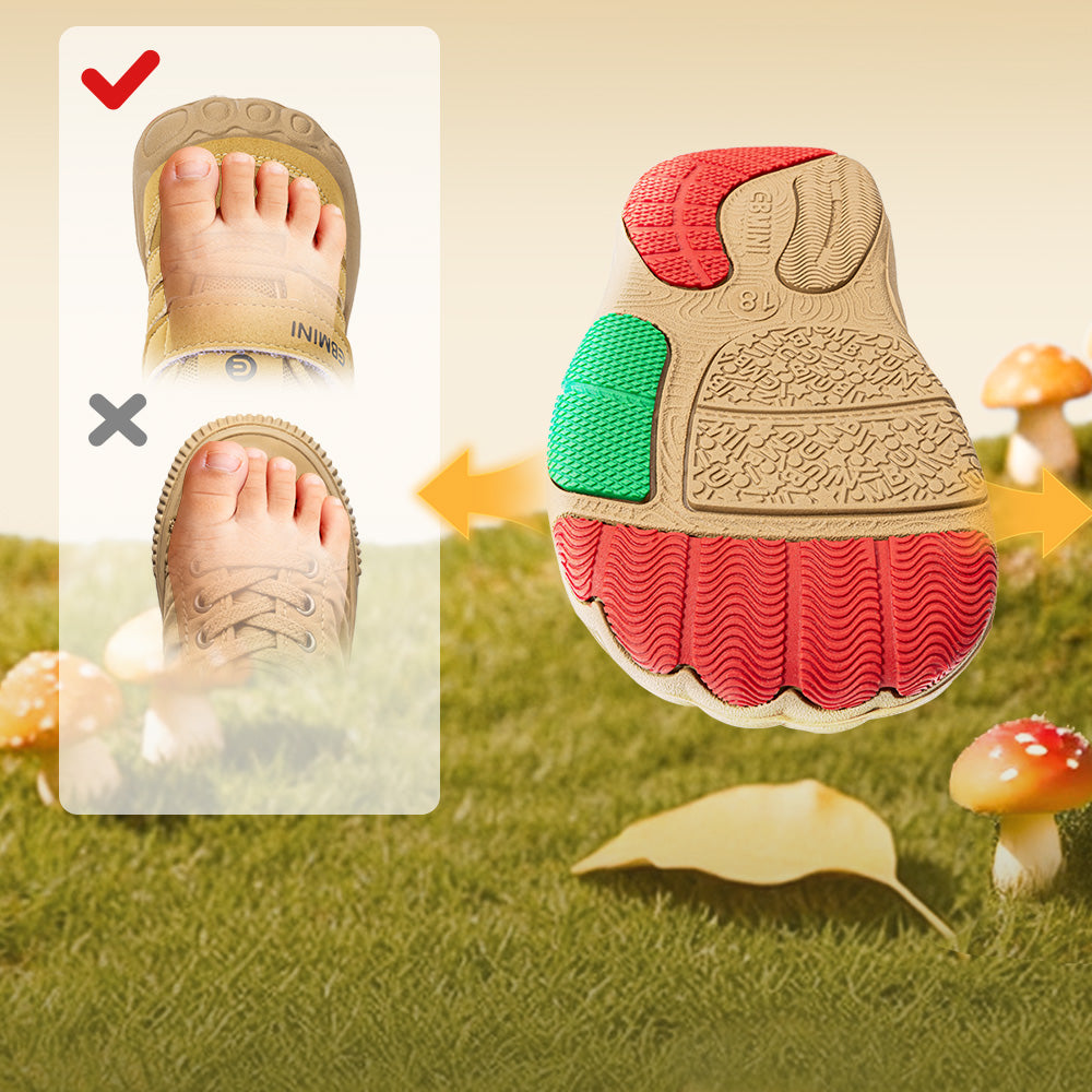 EBMINI TREAD toddler sneaker outsole shown in a bent product demonstration
