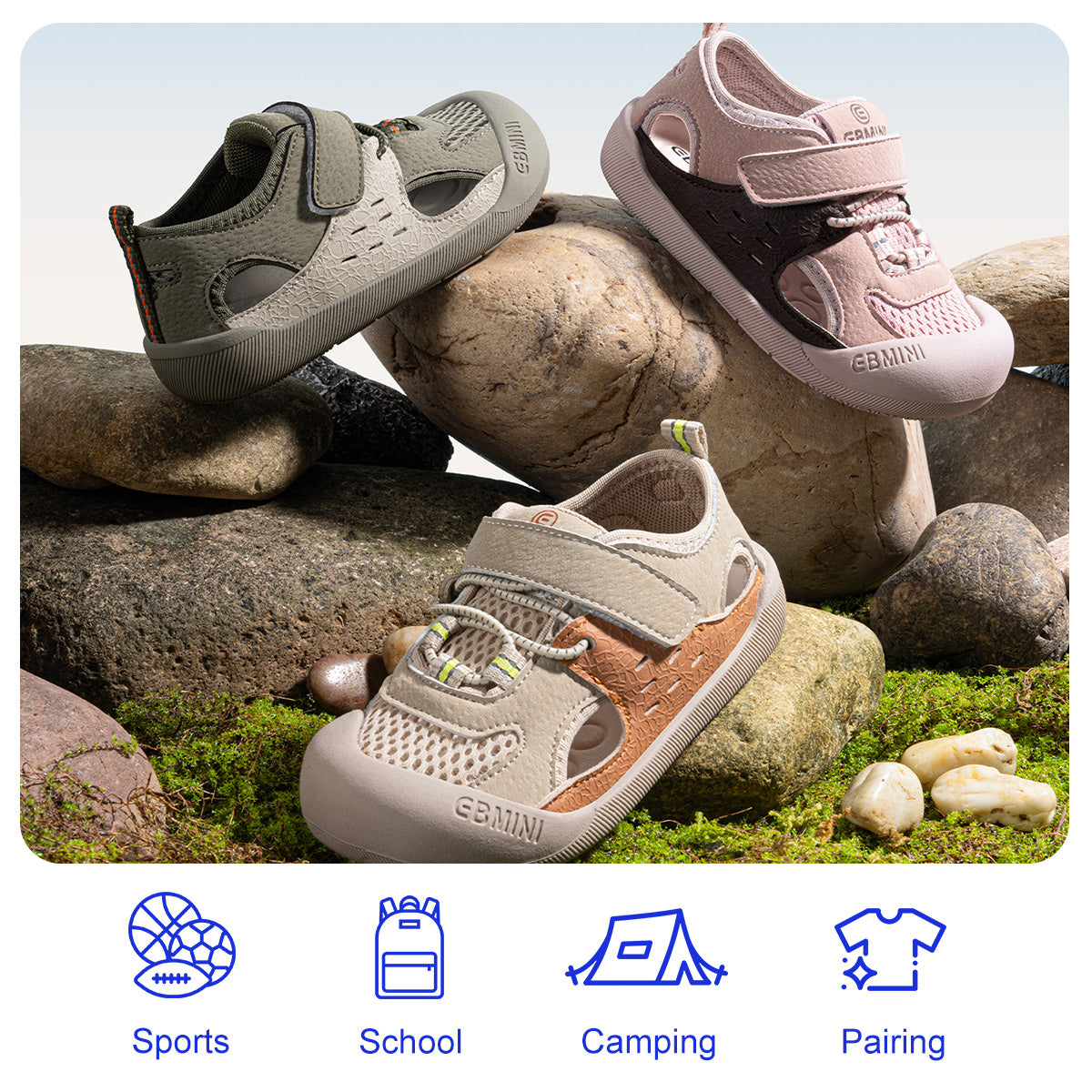 EBMINI TREK toddler sandals in Beige Green and Pink