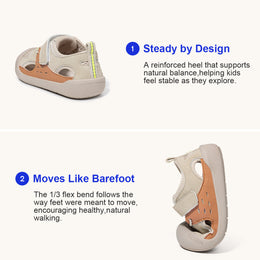 EBMINI TREK toddler sandal rubber outsole shown during outdoor wear