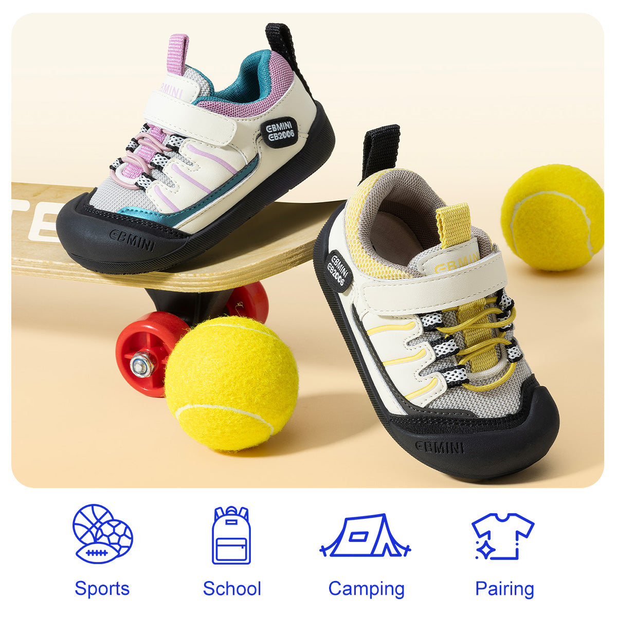 EBMINI VANGUARD kids sneakers in Pink and Yellow color options