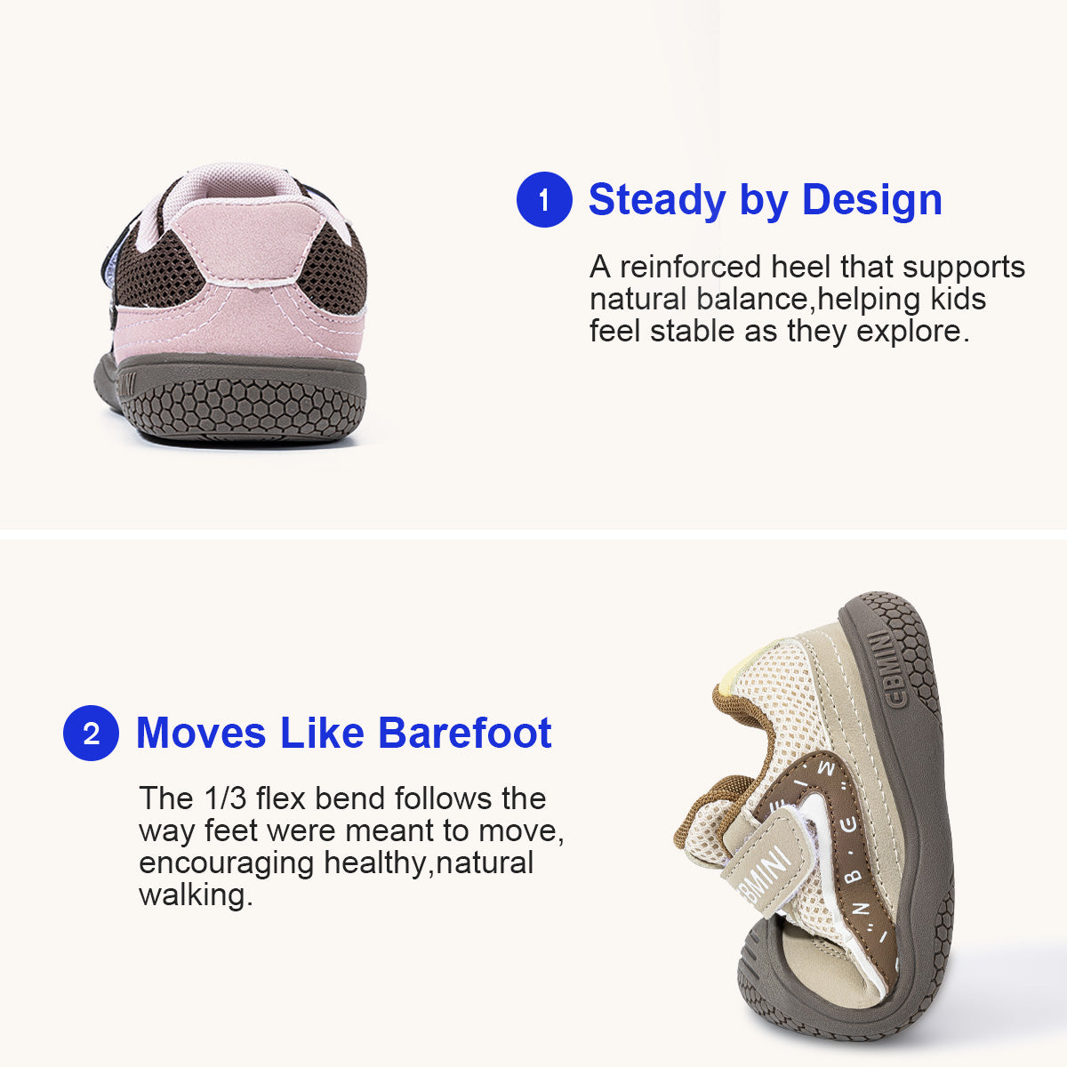 EBMINI VARSITY toddler sneakers in Beige and Pink color options