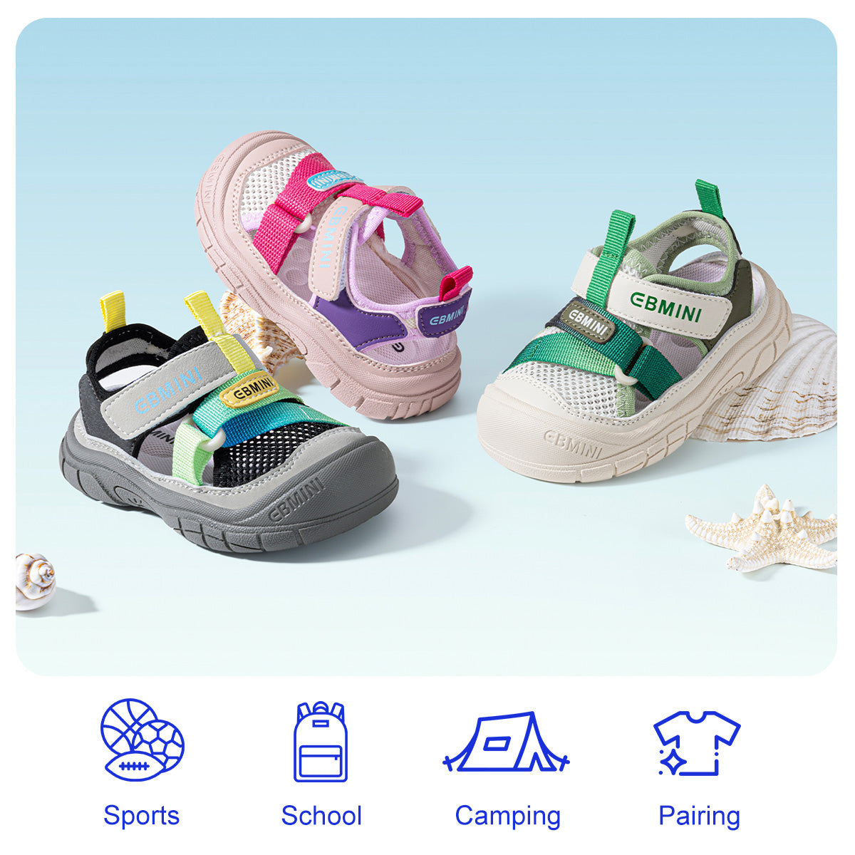 EBMINI VOLT toddler sandals in Green Red and Black