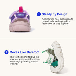 EBMINI VOLT closed-toe toddler sandals shown during playground wear