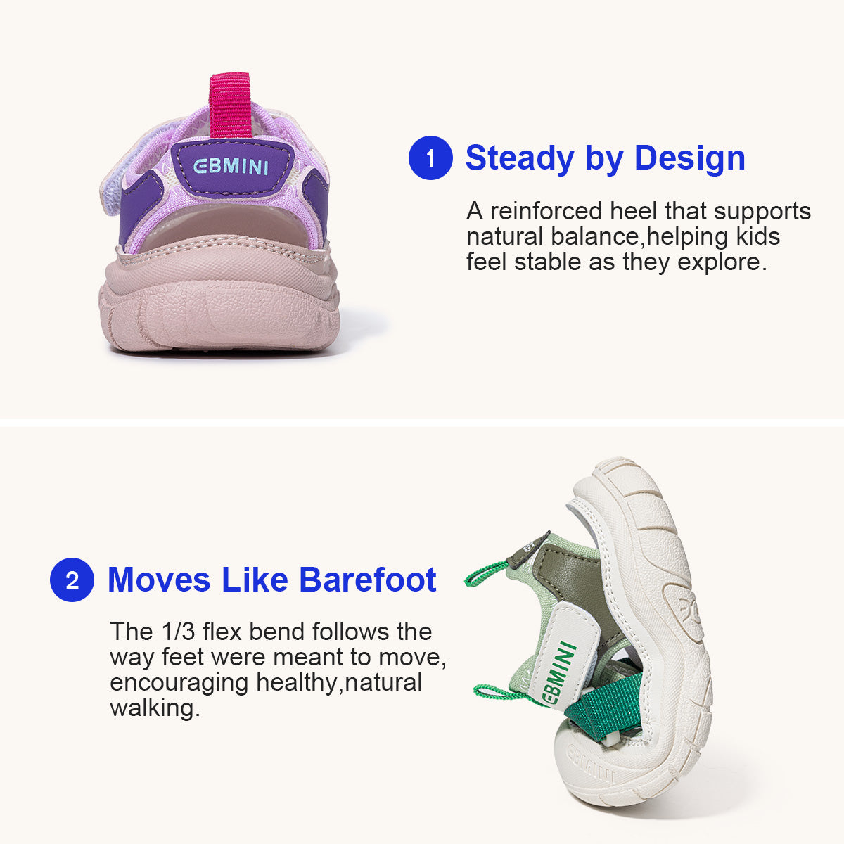 EBMINI VOLT closed-toe toddler sandals shown during playground wear