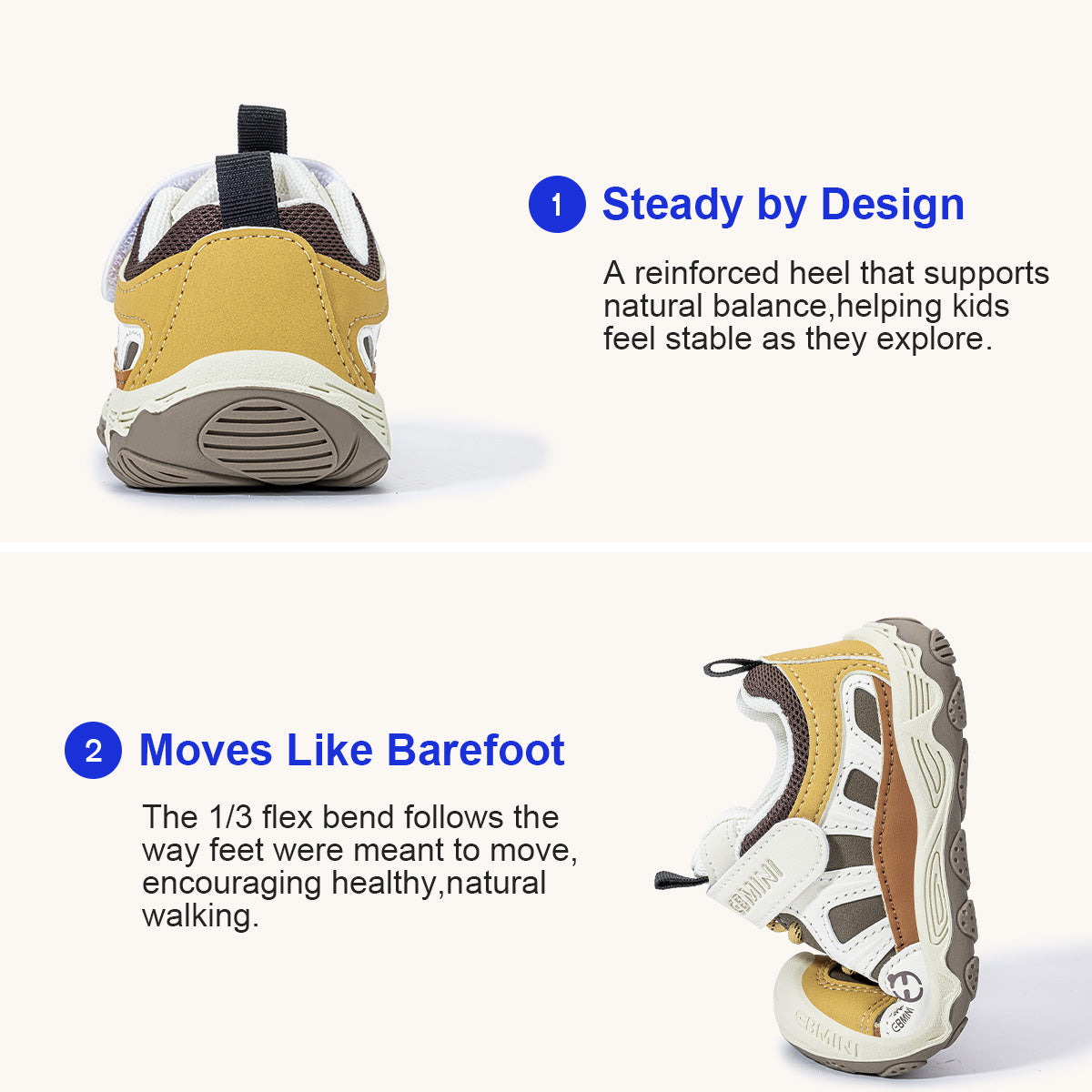 EBMINI VOYAGE toddler sneaker heel and sole construction detail