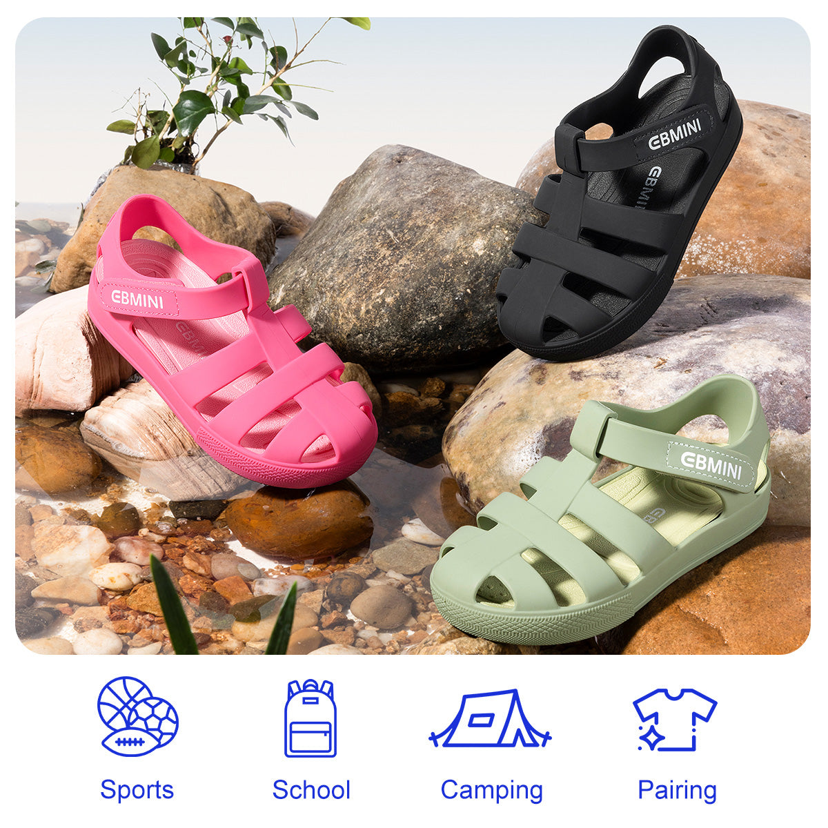 EBMINI WADE toddler water sandals in Black Green and Red