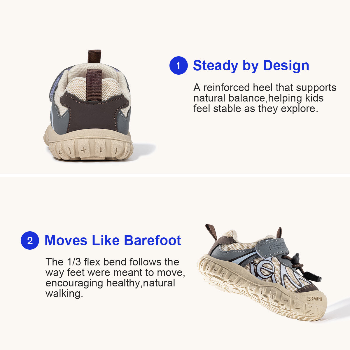EBMINI WAKE toddler sneaker rubber outsole shown for detail
