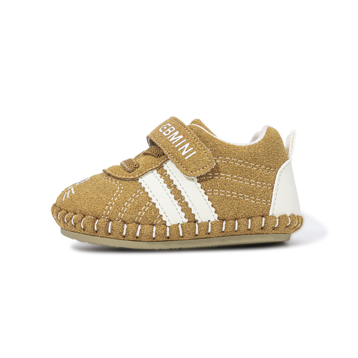 EBMINI WHISKERS kitty embroidered baby crib shoes shown on foot