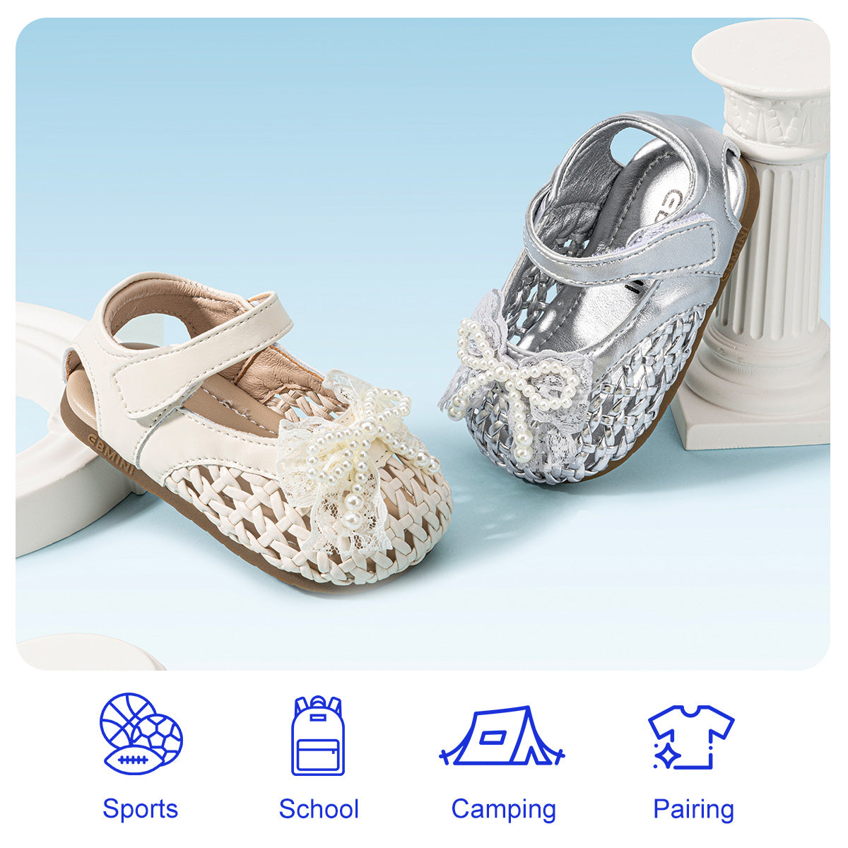 EBMINI WOVEN silver and white toddler Mary Jane shoes