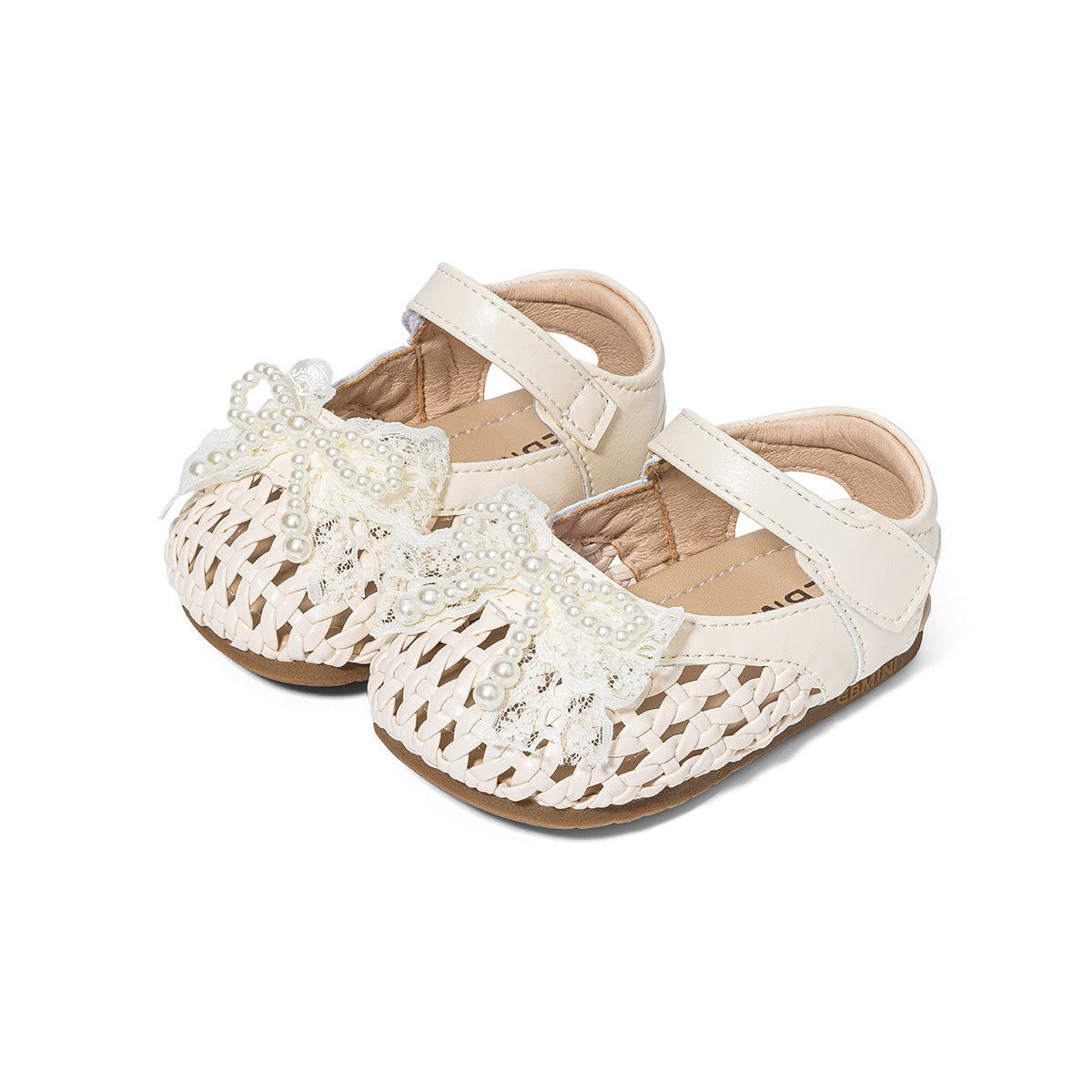 EBMINI WOVEN pearl-bow toddler Mary Jane shoes